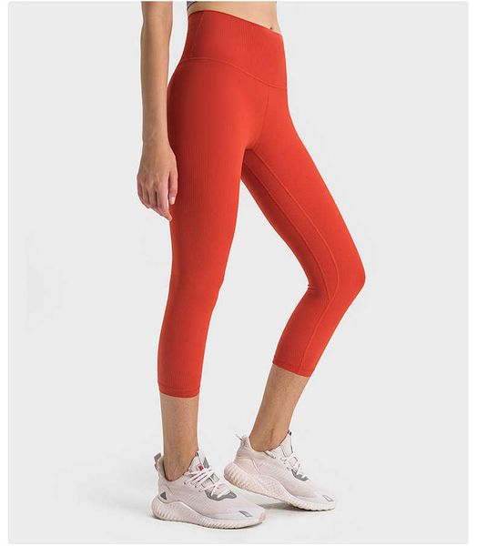 

women pant's pants leggings gym yoga fitness sport outdoor jogging high waist ribbed fabric sportswear eight-point pants tights athleti
