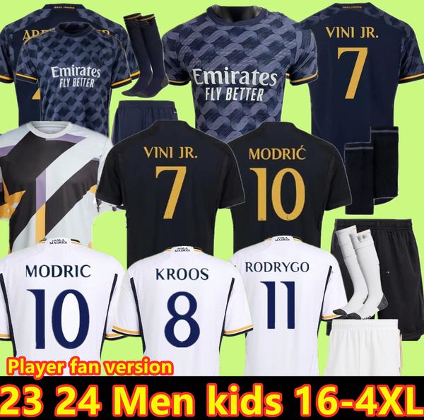 

3xl 4xl 23 24 fans player version soccer jerseys benzema rodrgo bellingham 2023 2024 vini jr football shirt camiseta futbol men kids kit wom, Black;yellow