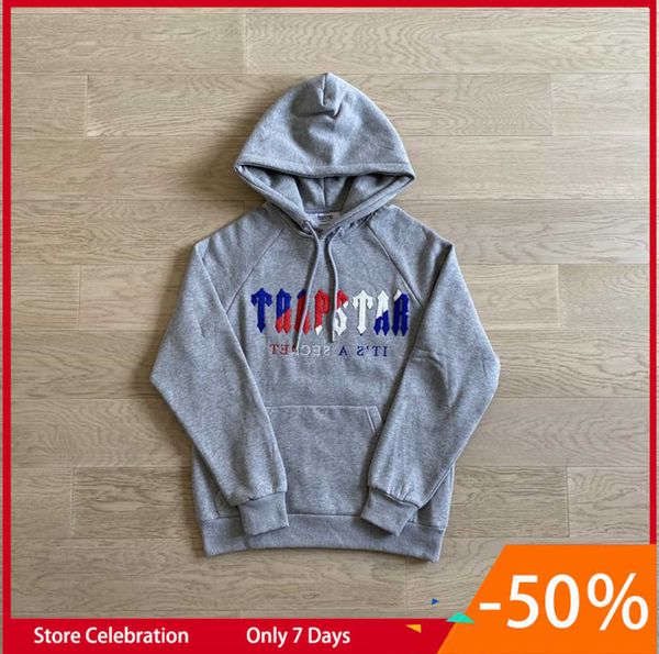 

men's tracksuits sportswear trapstar embroidery suits men sports hoodie jogging casual sweatpants leisure trend 666ess, Gray