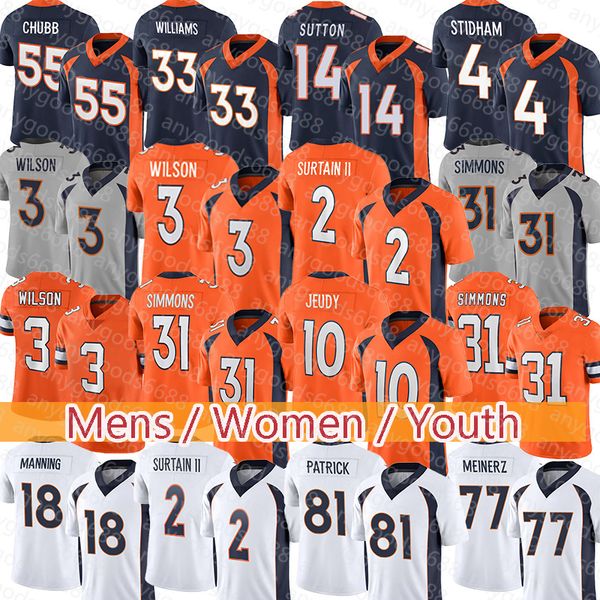 

pat patrick surtain ii russell wilson football jersey justin simmons denvers jerry jeudy broncos javonte williams courtland sutton jarrett s, Black;red