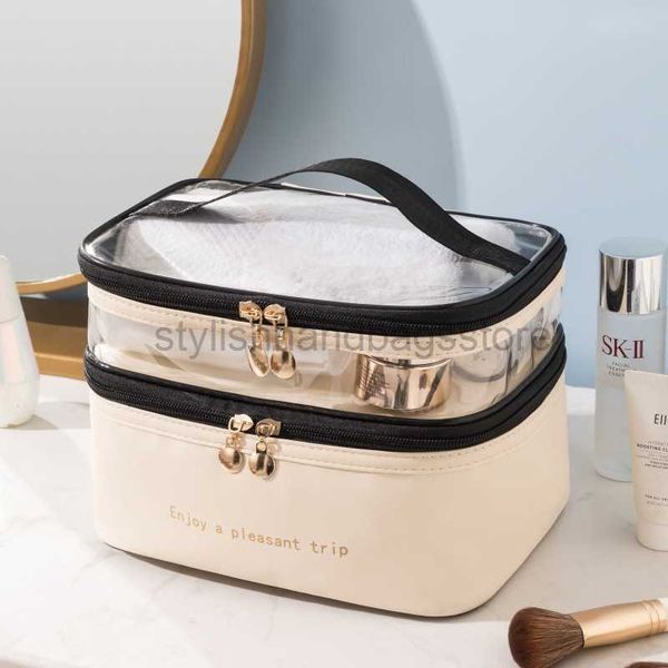 

totes fashion and large capacity women's makeup travel cosmetics waterproof bag organizer double layer cosmetics toilet bag case organi