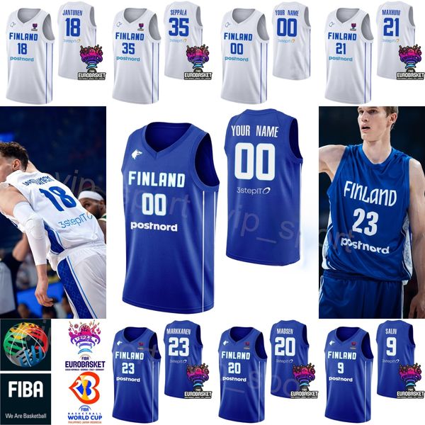 

print 2023 world cup basketball finland 18 mikael jantunen jersey national team 9 sasu salin 13 olivier nkamhoua 21 edon maxhuni 23 lauri ma, Black;red