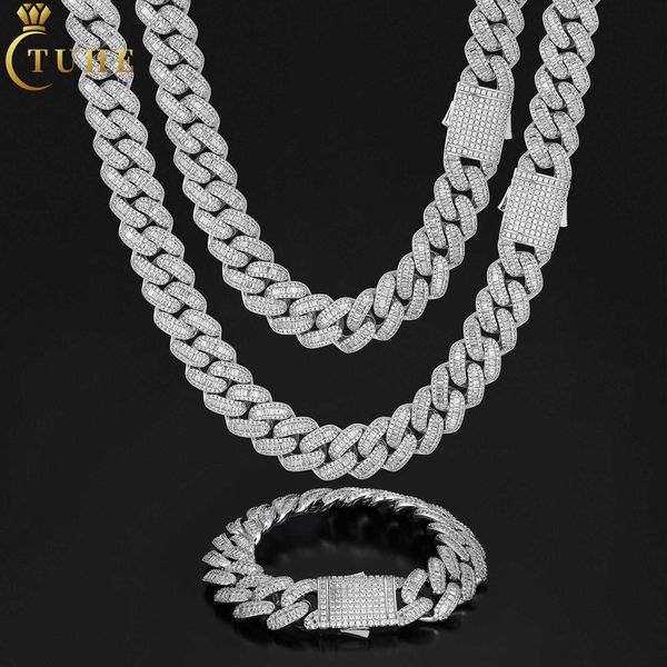 

china jewelry factory punk style 16mm white gold plated aaaaa buguette cz diamond iced out cuban link chain necklace for men, Silver