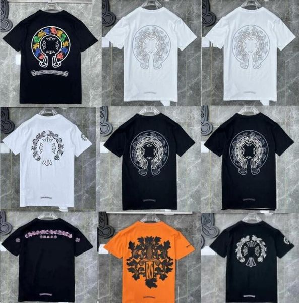 

classics mens t shirts heart brand crew neck chromes short sleeves tees t-shirts casual horseshoe sanskrit cross print chromees hearts 2023, White;black
