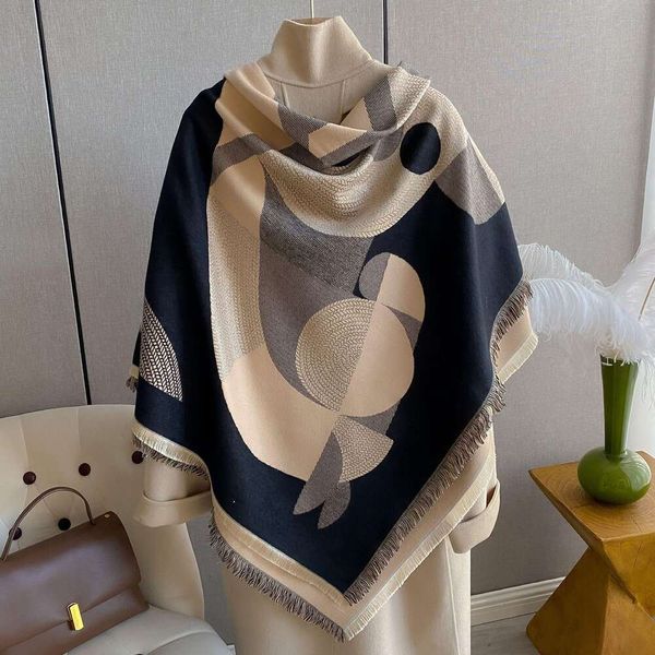 

autumn and winter style imitation cashmere scarf thickened air conditioned room warm shawl cloak woman, Blue;gray