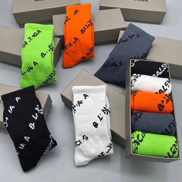 

socks mens womens fashion stocking sport cotton f embroidery trend hip hop cotton 5 pairs box men's stockings bb, Black;white