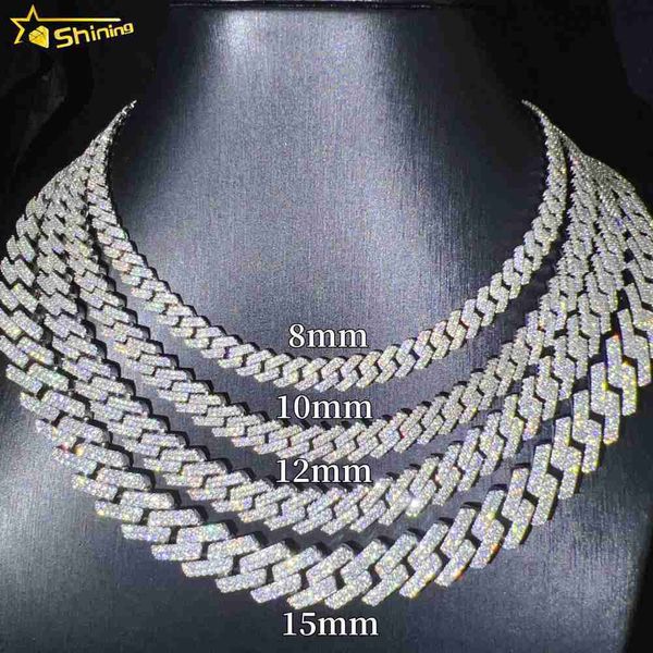 

iced out vvs moissanite 2 rows miami gold cuban chain necklace 925 sterling sier diamond moissanite cuban link chain, Silver