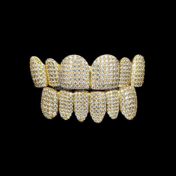 

custom moissanite grillz round brilliant cut 18k gold plated vvs diamond hip hop iced out jewelry necklace grillz, Golden