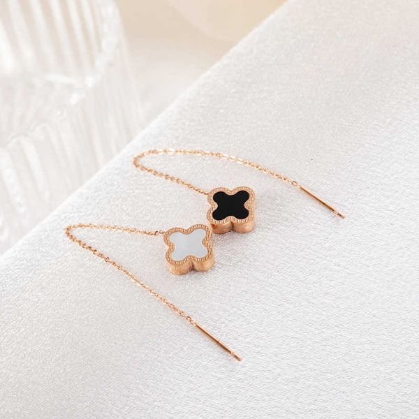 

Designer Four-leaf clover Earrings Luxury Top TASSEL EAR line 18K Rose Gold Titanium Steel temperament long earrings ear rope chain Van Clee Accessories Jewelry