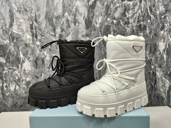 

women boots designer high heels ankle boot real shoes fashion winter fall cowboy leather quilted lace-up winter shoe rubber lug sole 34-41, Black