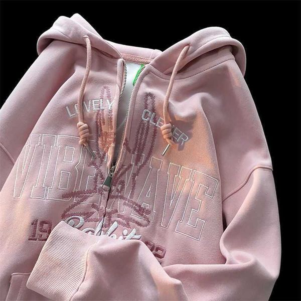 

women s hoodies sweatshirts autumn loose hoodie long sleeved female women american retro letter embroidery hooded sweater trend casual jacke, Black