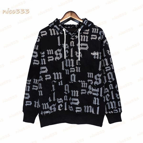 

23ss new classic full printed monogram cotton loose black and white versatile casual men and women drawstring hoodie