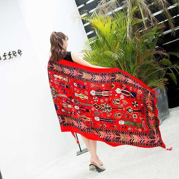 

scarf womens ethnic style super large sunblock shawl summer thin beach, Blue;gray