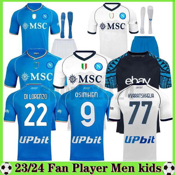 

2023 2024 player fansoccer jerseys naples elmas lobotka football shirt 23 24 kvaratskhelia lozano maradona simeone demme minjae di lorenzo m, Black;yellow