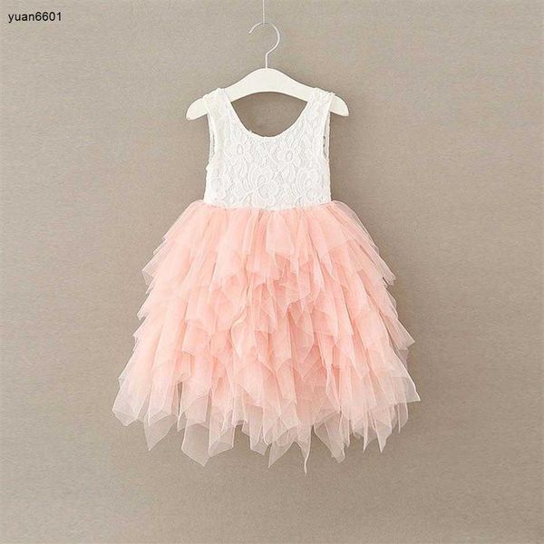 

luxury designer girl dress baby dresses children white and pink sleeveless cotton and lace tulle dresses fashion children clothes, Red;yellow