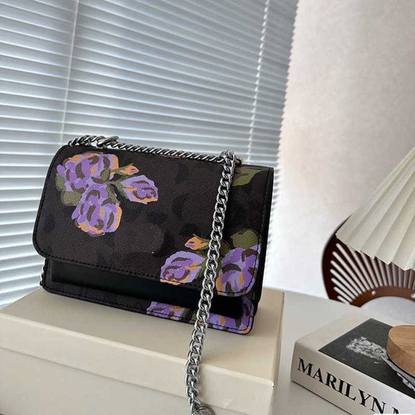

women luxury bags crossbody designer bags brown shoulder bag girl vintage flower print messenger handbag chain camera purse 230811