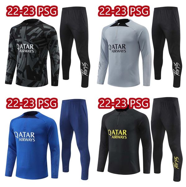 

2223 psgg survetement chandal soccer sets mbappe tracksuits training suit maillot jersey jacket kit 2023 messis mens and kids jogging, Black