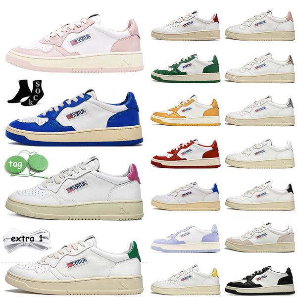 

designer autry action running shoes womens autries medalist leather suede low platform sneakers usa upper two-tone pink golden panda girls l