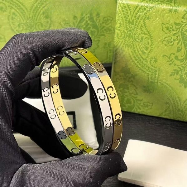 

narrow screw bracelet luxury designer bracelet stainless steel couple bracelets letter carved 18k gold jewelry valentine's day gift, Black