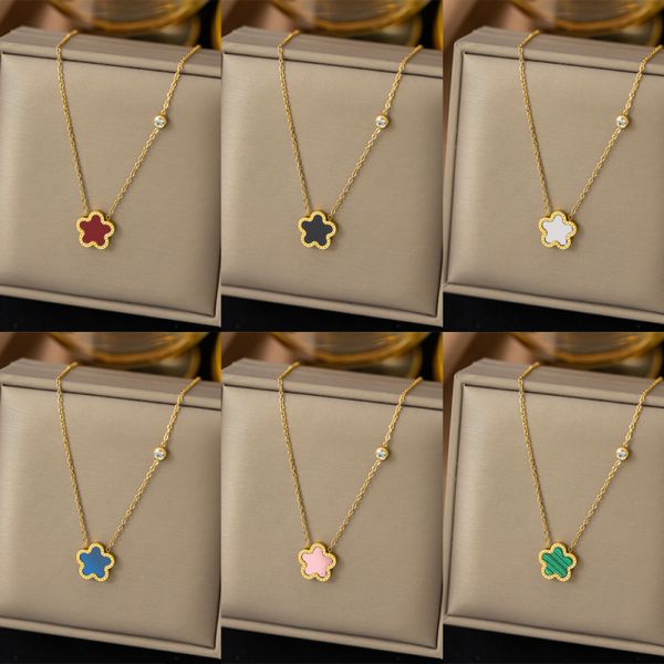 

new popular five leaf clover necklace stainless steel jewelry for women gift, Silver