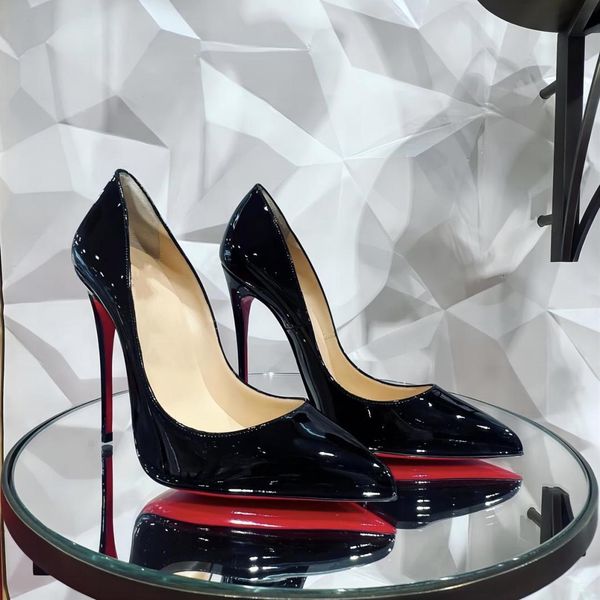 

brand designer red shiny bottom high heels female designer high heels shallow mouth pointed toe 6 8  12cm wedding party, Black