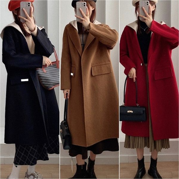 

2023 women's wool blend coats designer blends tassel scarf coat autumn winter women elegant outerwear lady fashion simple warm coats z0, Black