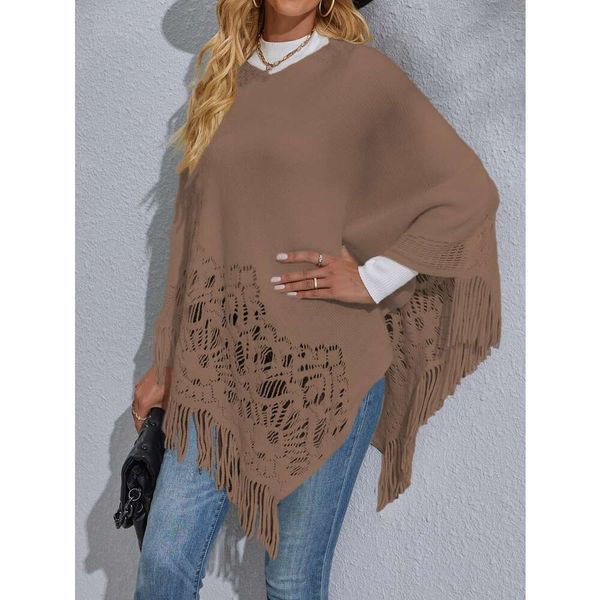 

autumn and winter mid long sweaters lace tassel shawl sweater for women, White;black