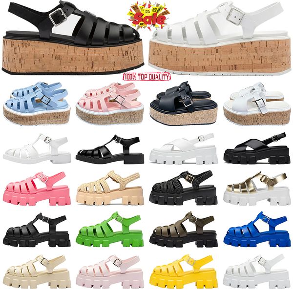 

designer women foam rubber sandals monolith summer shoes metal triangle logo sandal retro beach footwear upper 5.5cm sandals 35-40 with box, Black