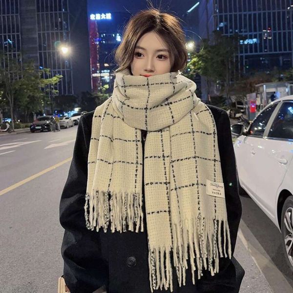 

white scarf winter korean style high grade plaid shawl warm for students, Blue;gray