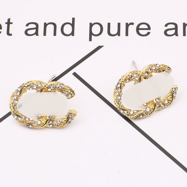 

mixed simple 18k gold plated 925 silver luxury brand designers letters stud geometric famous women round crystal rhinestone pearl earring we, Golden;silver