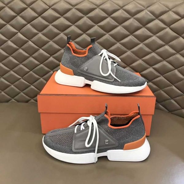 

designer shoes h 2023 breathable casual shoes high end knitted low shoes simple genuine leather contrast sports mesh men's shoes, Black