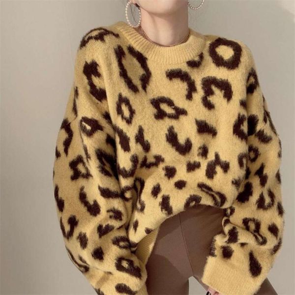 

autumn and winter sweaters leopard print retro loose lazy wind thick korean fashion personality pullover womens, White;black