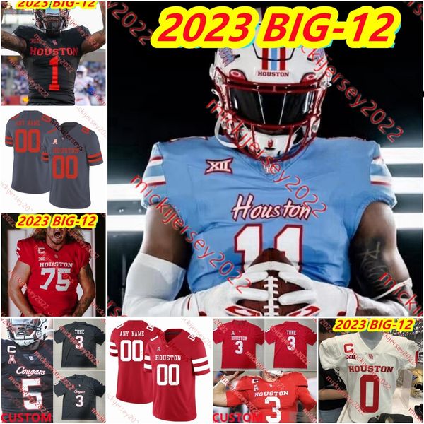 

2023 big-12 jett huff houston cougars football jersey darson herman alex hogan anthony holmes jr. demetrius hunter hasaan hypolite custom st, Black