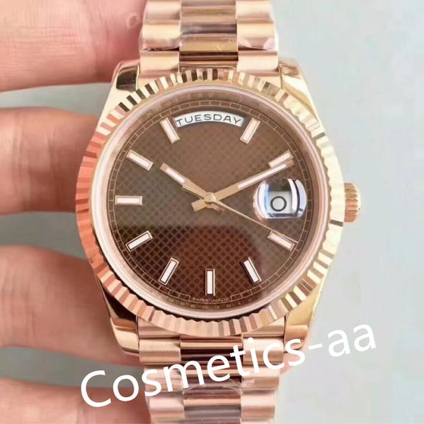 

with original box quality watch 40mm cell dial day-date president asia 2813 movement mechanical automatic mens watches sapphire glass stainl, Slivery;brown