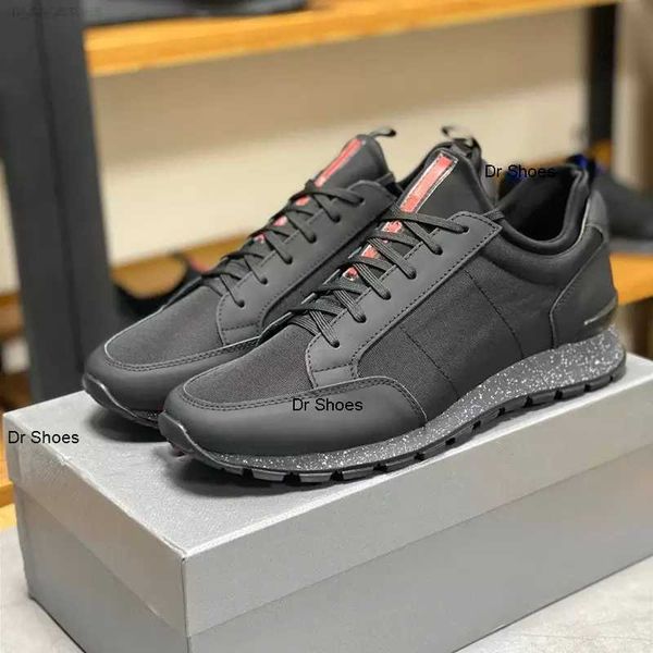 

newst prax 01 sneakers shoes for men re-nylon chunky rubber lug sole man brushed leather casual walking sports luxury designer, Black