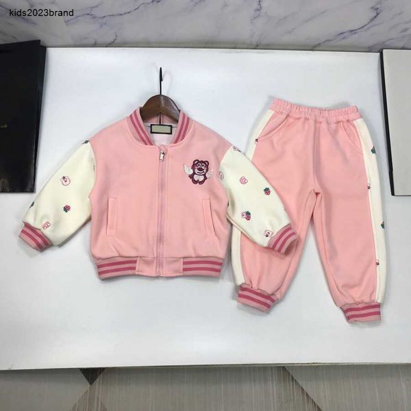 

designer baby tracksuits kids autumn suits size 90-140 cm 2pcs cute strawberry print pink zipper jacket and sweatpants aug30, White