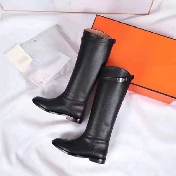 

luxury winter jumping long knee boot kelly buckles women black brown calf leather booty famous lady knight boots evening party dress 35-42 b