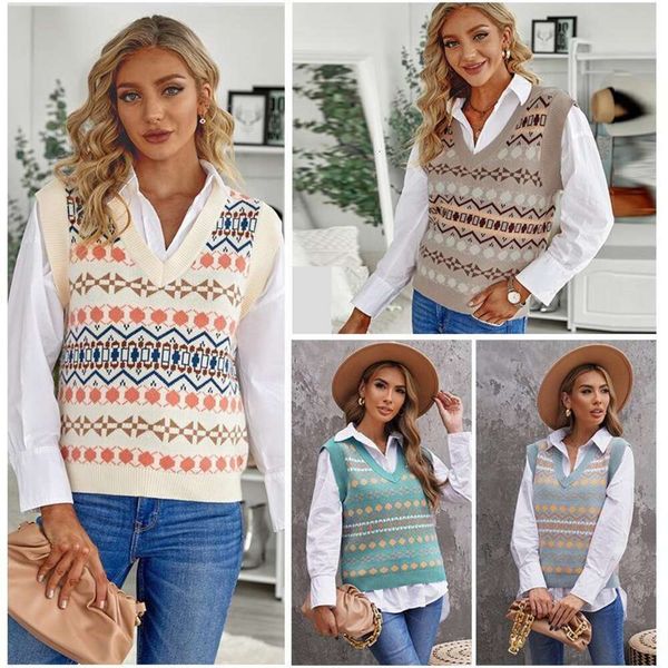 

title winter sweater vest womens casual loose v neck pullover, White;black