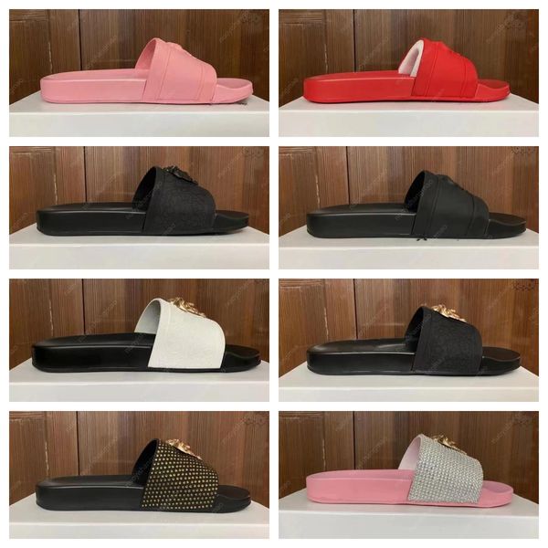 

designer slipper slides for men palazzo pool slides sliders mens luxury sandals beach indoor flat flip flops lady fashion classic shoes slip, Black