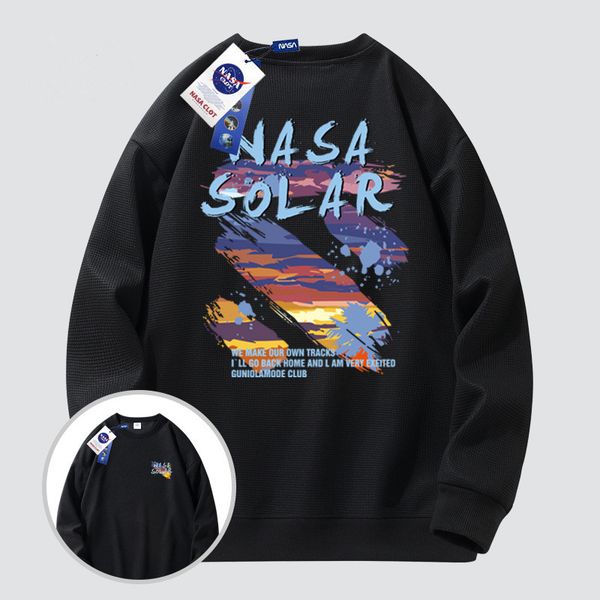 

nasa solar graphic hoodie men tracksuit long sleeve crew autumn blend print sweatshirts pullover, Black
