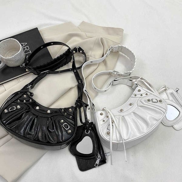 

new spicy girl half moon teeth rivet three in one crossbody locomotive female underarm bags