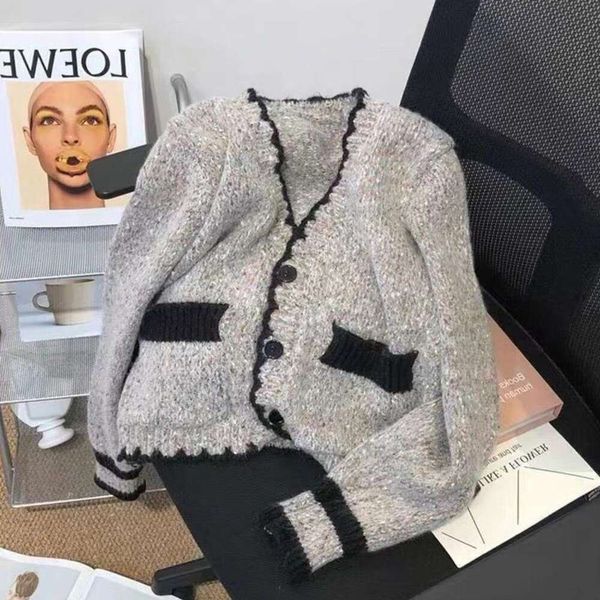 

sweater vintage mixed color v neck short cardigan for women, White;black
