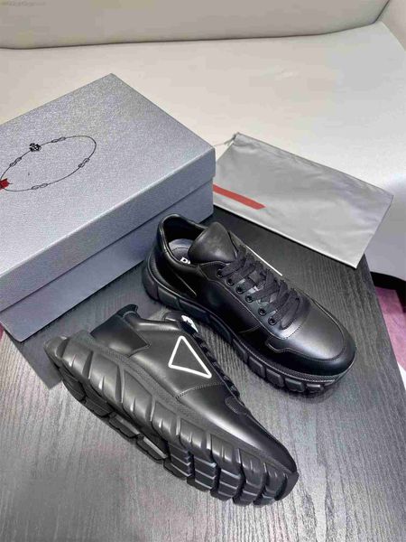 

perfect sporty leather prax 01 sneakers shoes men triangle technical rubber lug sole casual walking skateboard walking tech fabrics outdoor, Black