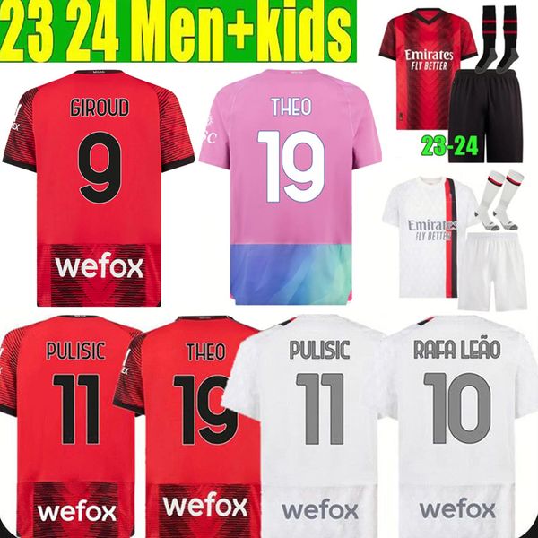 

premium quality pulisic 23 24 soccer jerseys 3rd giroud koche koche de ketelaere rafa leao theo football shirt 2023 2024 acm men kids kit un, Black;yellow