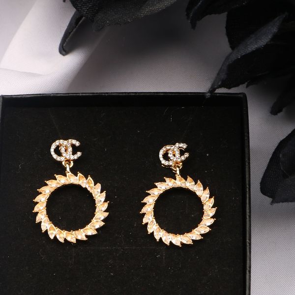 

8073 selling 18k gilded 925 silver luxury brand designer letter stud geometry famous female circular crystal diamond pearl earrings wedding, Golden;silver