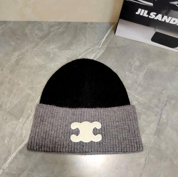 

classics celinf letter woolen hat rabbit hair warm ear protection knitted hat cold hat street winter shoot, Blue;gray