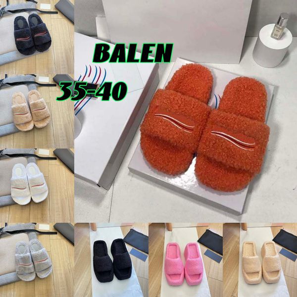 

slipper designer womens sandals thick soled raised plush slipper wool embroidery letters warmth home fur slides casual one slipper, Black