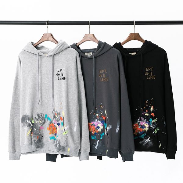 

designer men's hoodie new hand-painted graffiti do old letter print splash-ink hand-painted hoodie trend hoodie black dark grey light g