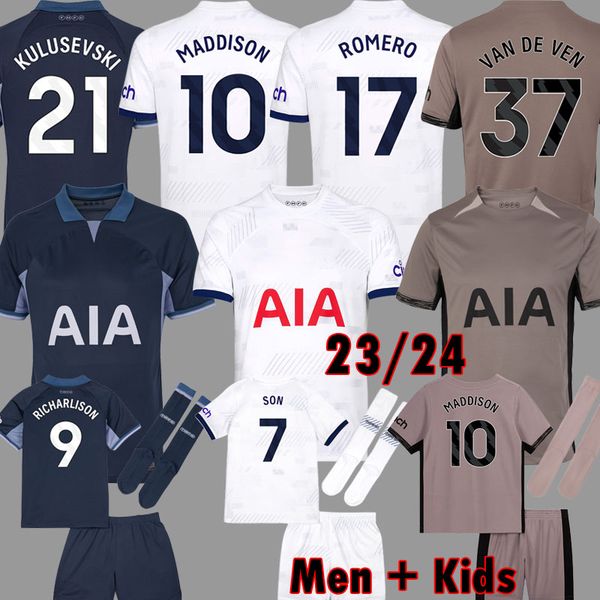 

23 24 son soccer jerseys richarlison kulusevski perisic pedro sarr 2023 2024 hojbjerg maddison bissouma tottenham shirt blue romero men wome, Black;yellow