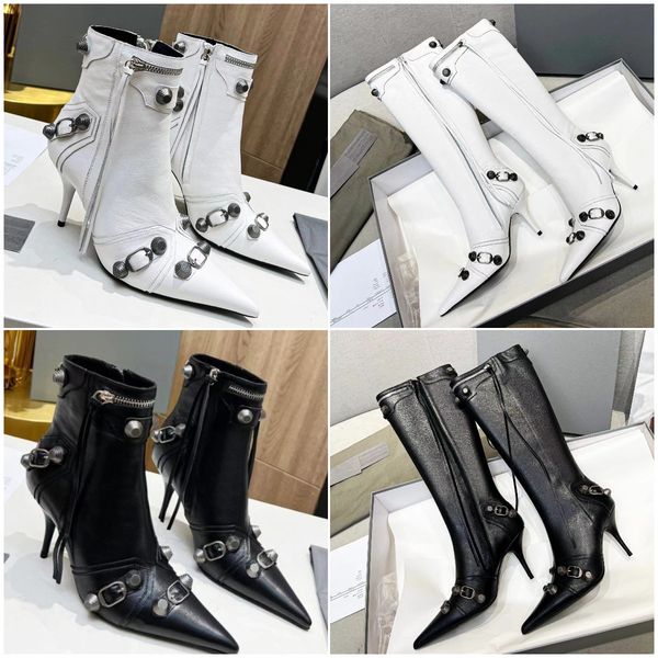 

paris women cagole boot designer cagole spike 9omm sheepskin rivet boots belt buckle decorative side zipper locomotive luxury pointy fashion, Black
